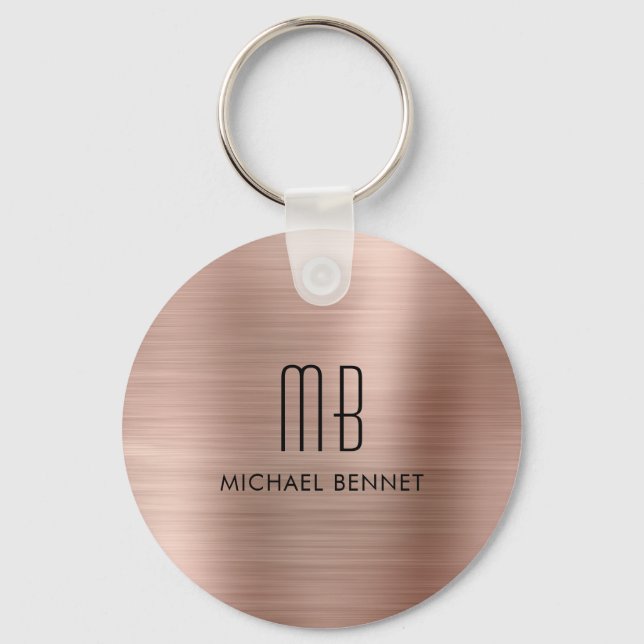 Porte-clés Rose Gold Faux Métal Brossé Monogramme (Recto)