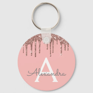 Porte-clés Rose Gold Faux Pailleté Monogramme Rose