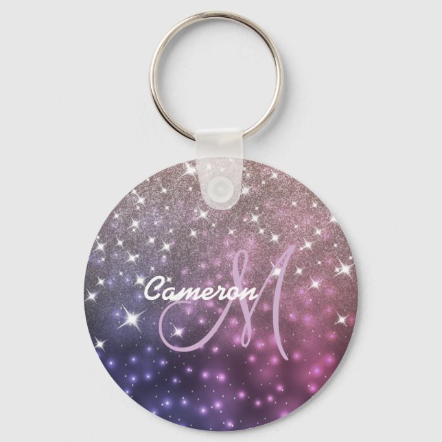 Porte-clés Rose Gold Galaxie Pailleté Monogramme (Recto)