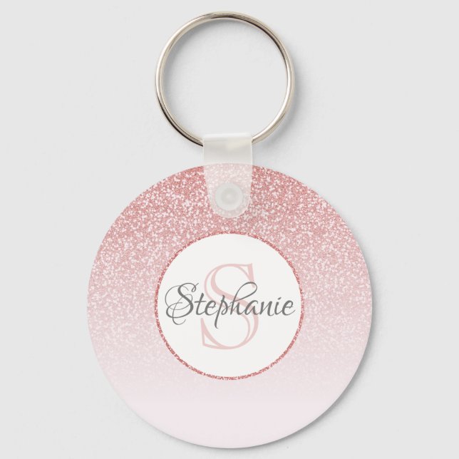 Porte-clés Rose Gold Glitter Blush Pink Ombre Personalized (Recto)