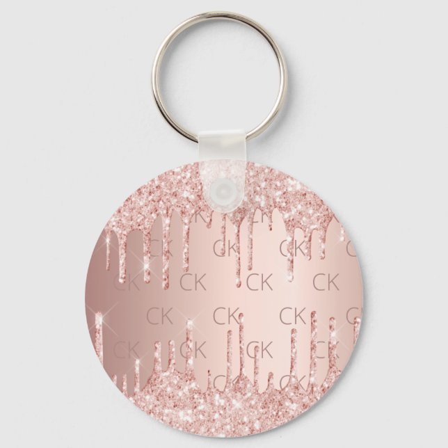Porte-clés Rose gold monogram initials glitter drips luxury (Recto)