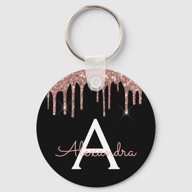 Porte-clés Rose Gold Noir Pailleté Monogramme (Recto)