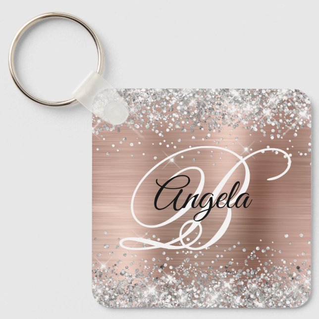 Porte-clés Rose Gold Pailleté Argenté Monogramme Fantaisie (Recto)