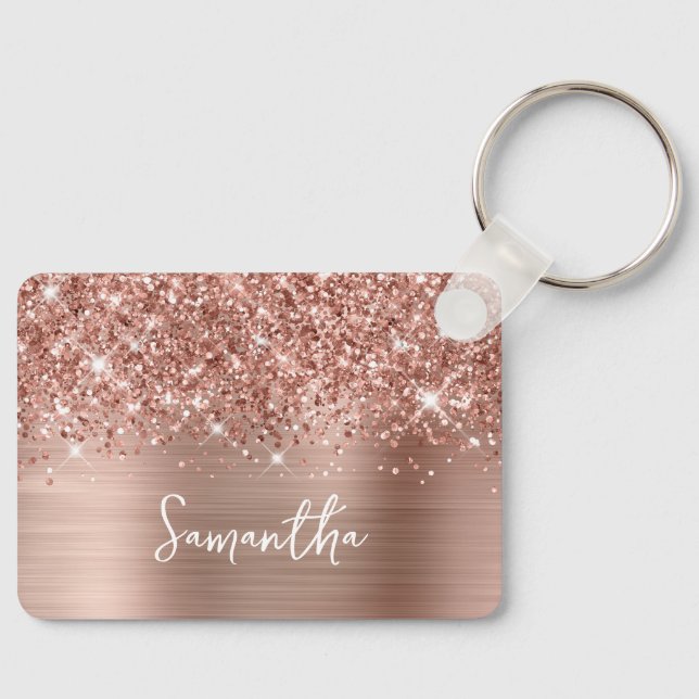 Porte-clés Rose Gold Pailleté Glam Nom (Recto)