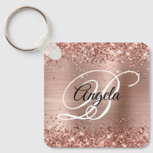 Porte-clés Rose Gold Pailleté Monogramme Fantaisie