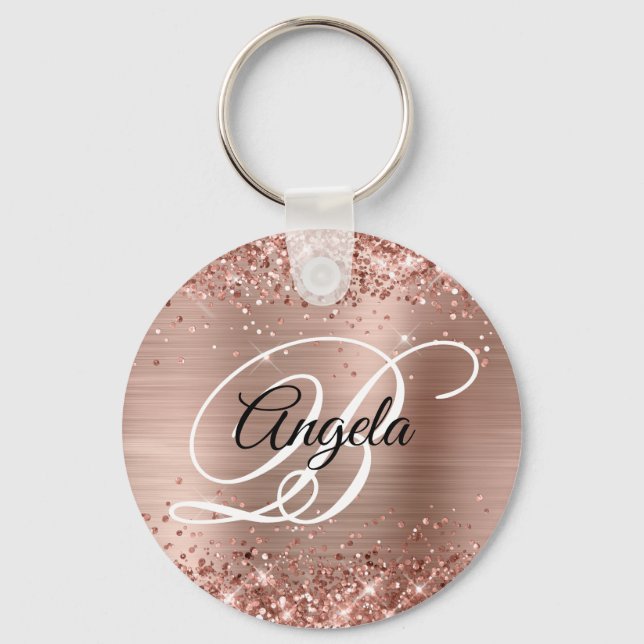Porte-clés Rose Gold Pailleté Monogramme Fantaisie (Recto)