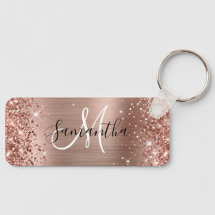 Porte-clés Rose Gold Pailleté Monogramme Horizontal Mince