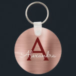 Porte-clés Rose Gold Rose Bourgogne Acier Inoxydable Monogram<br><div class="desc">Rose Blush - Or rose et bourgogne Faux Acier Inoxydable Métalisé Élégant Porte-clés. Ces porte-clés peuvent être personnalisés pour inclure votre initiale et votre prénom. Ces porte-clés font de grands cadeaux d'anniversaire,  de douche de mariée ou de fête de bachelorette.</div>