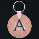 Porte-clés Rose Gold Rose Navy Blue Paillettes Étincelle Mono<br><div class="desc">Rose Poudrée Rose Gold et Navy Blue Faux Paillettes et Étincelle Élégant Porte-Clés. Ces porte-clés peuvent être personnalisés pour inclure votre initiale et votre prénom et sont un cadeau idéal pour une fête de mariage,  une soirée bachelorette ou un anniversaire.</div>