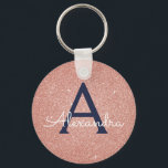Porte-clés Rose Gold Rose Navy Blue Paillettes Étincelle Mono<br><div class="desc">Rose Poudrée Rose Gold et Navy Blue Faux Paillettes et Étincelle Élégant Porte-Clés. Ces porte-clés peuvent être personnalisés pour inclure votre initiale et votre prénom et sont un cadeau idéal pour une fête de mariage,  une soirée bachelorette ou un anniversaire.</div>