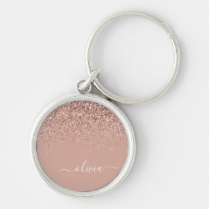 Porte-clés Rose Gold Rouge Pastel Pailleté Monogramme Féminin