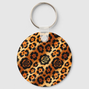 Porte-clés Rose Imprimé Animalier Léopard Doré