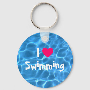 Porte-clés Rose J'aime la natation Piscine bleue