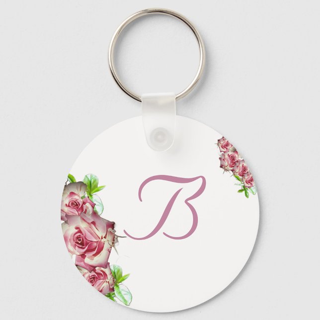 Porte-clés Rose monogramme avec Porte - clé de nom (Créateur téléchargé)