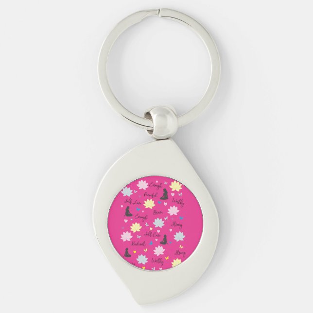 Porte-clés rose | Motif de lotus de force intérieu (Devant)