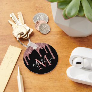 Porte-clés Rose noire or brillant Monogramme