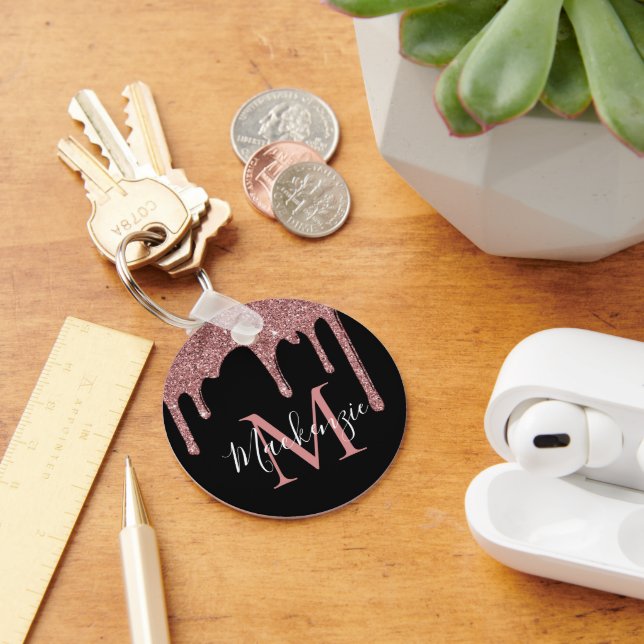 Porte-clés Rose noire or brillant Monogramme (Bureau)