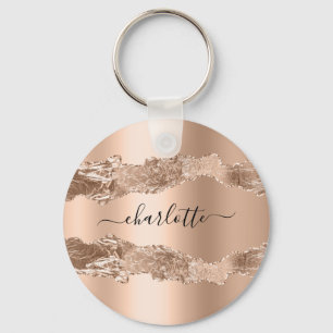 Porte-clés Rose or agate marbre nom script