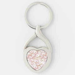Porte-clés Rose Pâle Or Blanc XOXO Amour