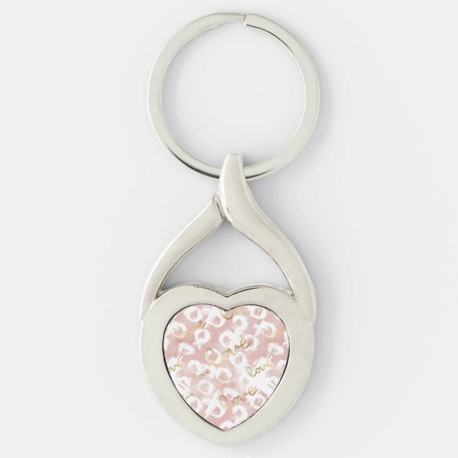 Porte-clés Rose Pâle Or Blanc XOXO Amour (Devant)