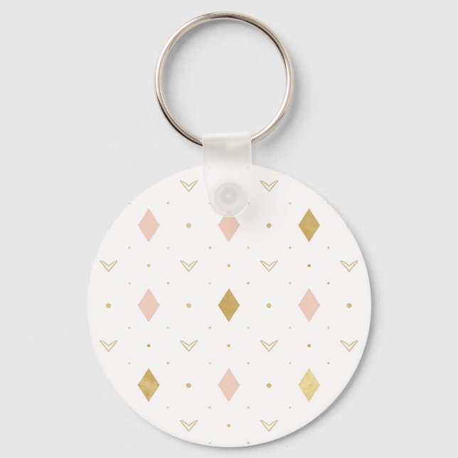 Porte-clés Rose Pâle Or Motif Géométrique (Recto)