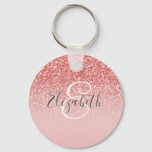 Porte-clés Rose Parties scintillant or Blush Ombre Monogram