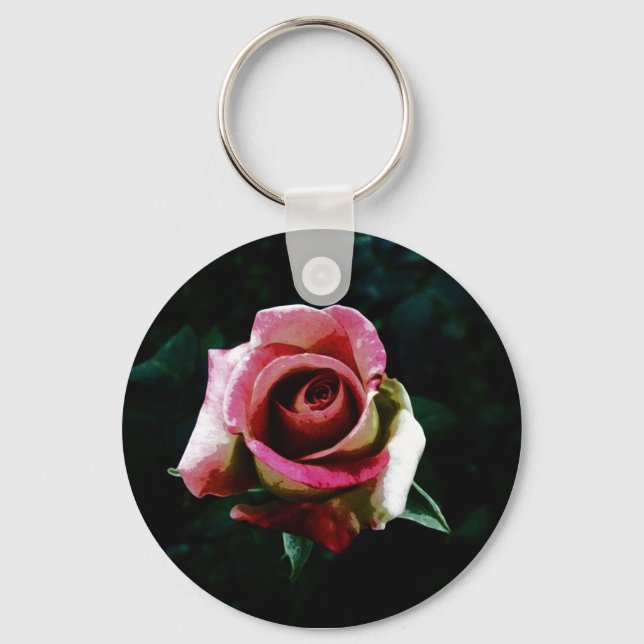 Porte-clés Rose Peinte à l'Huile (Recto)