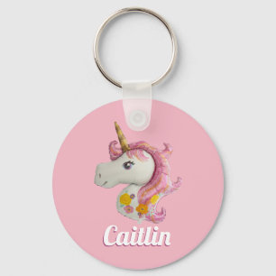 Porte-clés rose personnalisé de licorne