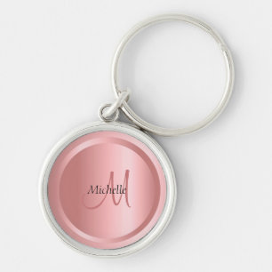 Porte-clés Rose personnalisé Monogramme or Modèle élégant