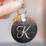 Porte-clés Rose personnalisé Parties scintillant or noir Étin<br><div class="desc">Personnalisez facilement ce design porte - clé élégant et branché avec une jolie parties scintillant brillante en or rose sur un arrière - plan métallique brossé noir.</div>