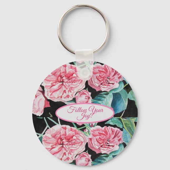 Porte-clés Rose Pink Roses floral Follow Your Joy Pattern (Recto)