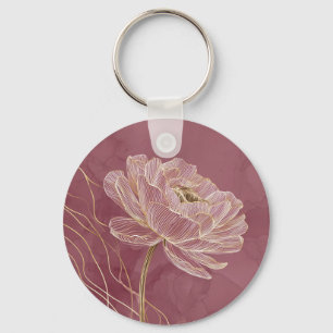 Porte-clés Rose Poussiéreuse Or Floral Line Art Élégant
