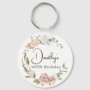 Porte-clés Rose rose Dusty Floral 90e anniversaire
