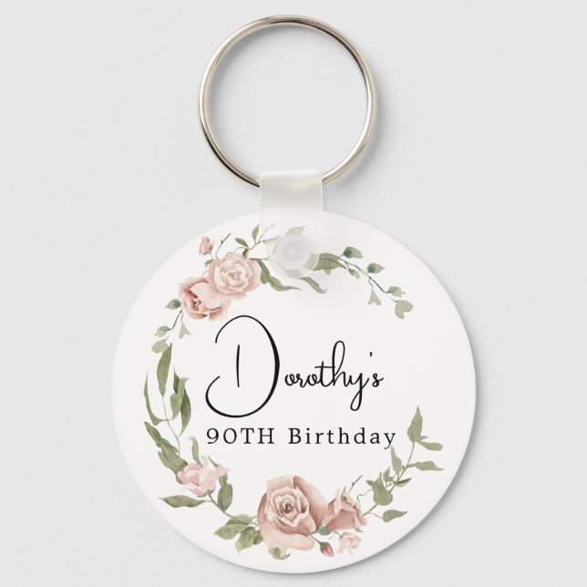 Porte-clés Rose rose Dusty Floral 90e anniversaire (Recto)