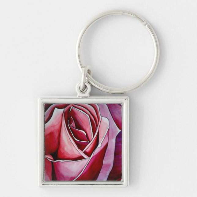 Porte-clés Rose rose macro fleur aquarelle art abstrait (Devant)