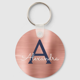 Porte-clés Rose Rose or Marine bleu acier inoxydable Monogram