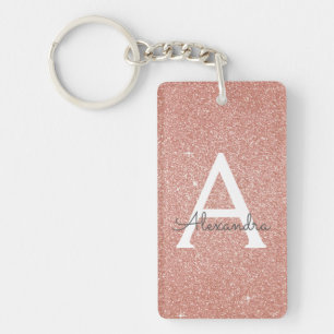 Porte-clés Rose Rose Parties scintillant Or & Monogramme étin