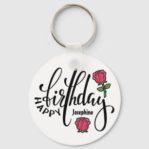 Porte-clés Rose rose personnalisée d'anniversaire