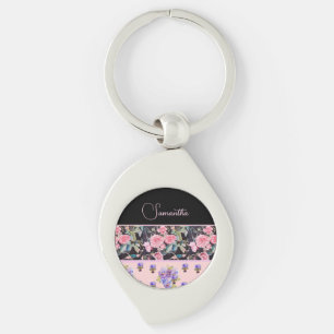 Porte-clés Rose Rose Pink Aquarelle Vintage Personnalisable