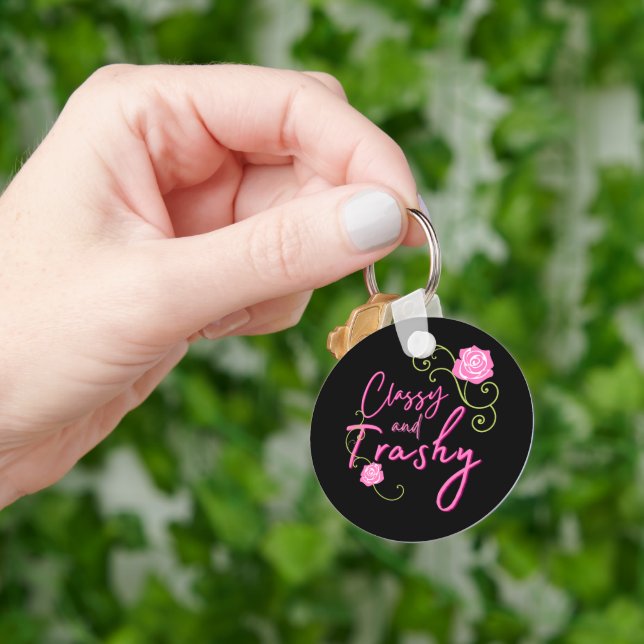 Porte-clés Rose rose rose épicée et brillante (main)