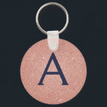 Porte-clés Rose Rose Rose Gold Marine Parties scintillant ble<br><div class="desc">Blush Rose Gold et Navy Blue Faux Parties scintillant et Sparkle Elegant Porte - clé. Ces Porte - clés peuvent être customisés pour inclure votre nom initial et prénom et sont une douche de mariée parfaite,  une fête de bachelorette ou une fête d'anniversaire.</div>