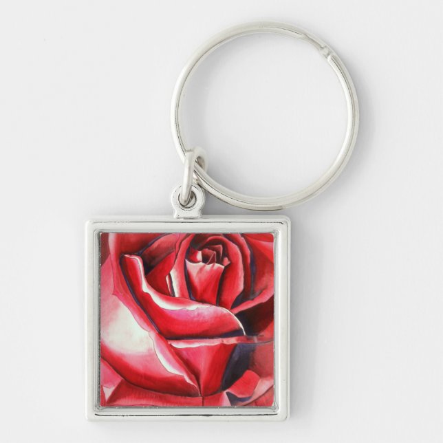 Porte-clés Rose rouge cramoisie art aquarelle originale (Devant)