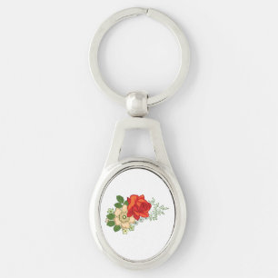 Porte-clés Rose rouge et marguerites