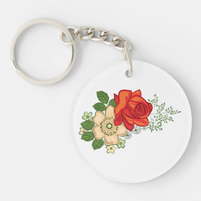 Porte-clés Rose rouge et marguerites (Devant)