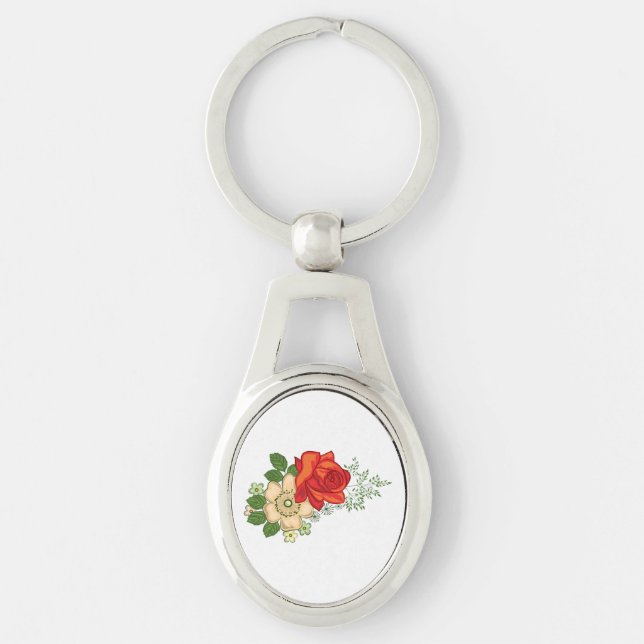 Porte-clés Rose Rouge et Pâquerettes (Devant)