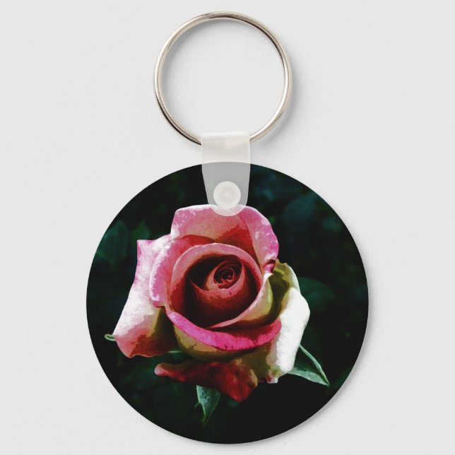 Porte-clés Rose rouge peinte à l'huile (Recto)