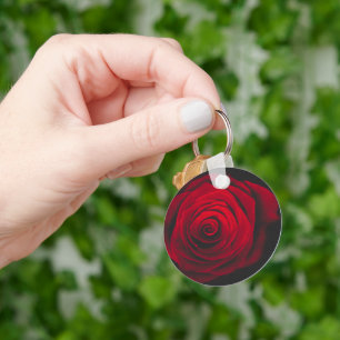Porte-clés Rose rouge sur fond noir effet vintage