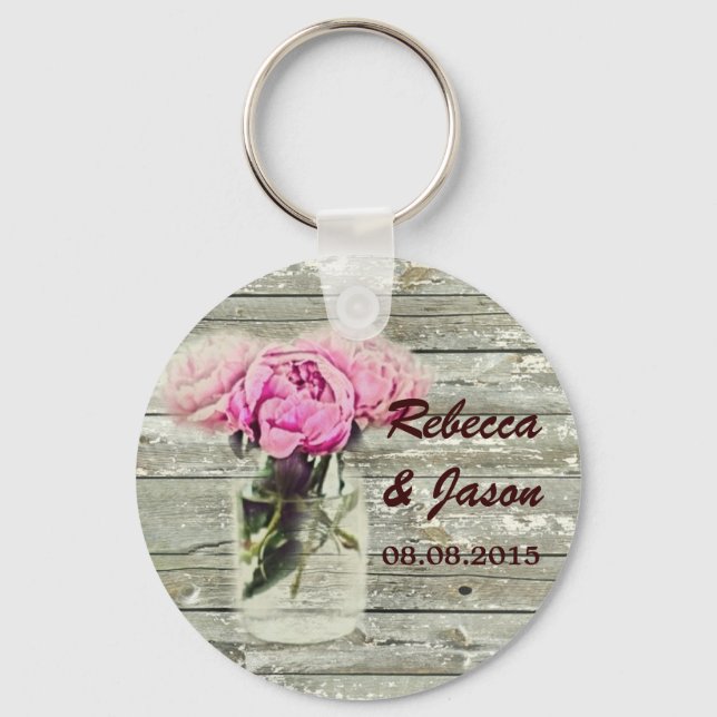 Porte-clés rose rustique mason jar mariage merci (Recto)