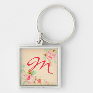 Porte-clés Rose Shabby Chic Eau Couleur Monogramme Porte - cl