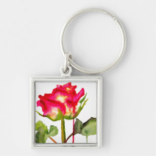 Porte-clés Rose thé hybride aquarelle art floral moderne